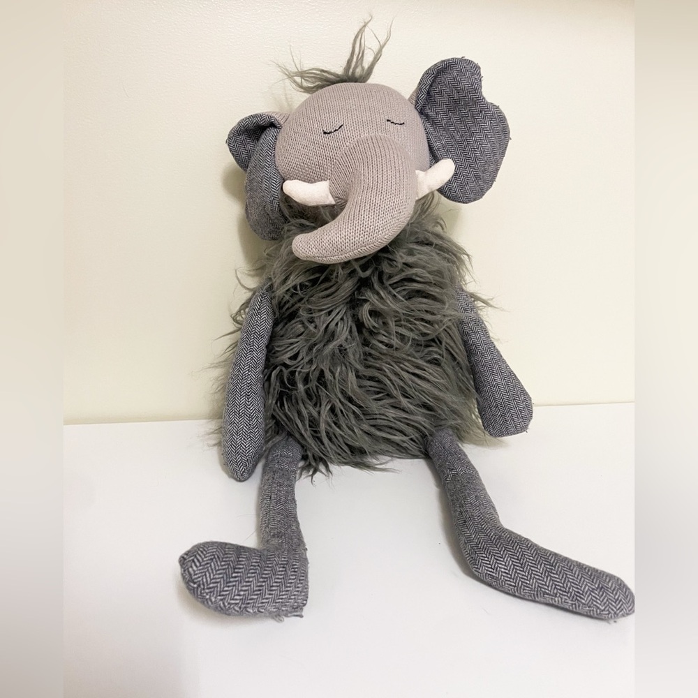 Restoration Hardware Baby Elephant Fuzzy Knit Stuffed Animal 12”